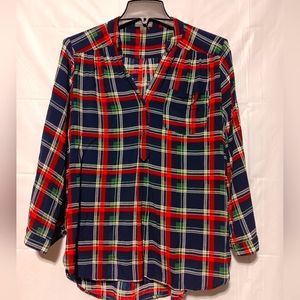 Market & Spruce Plaid Blouse - Red, Green, Blue